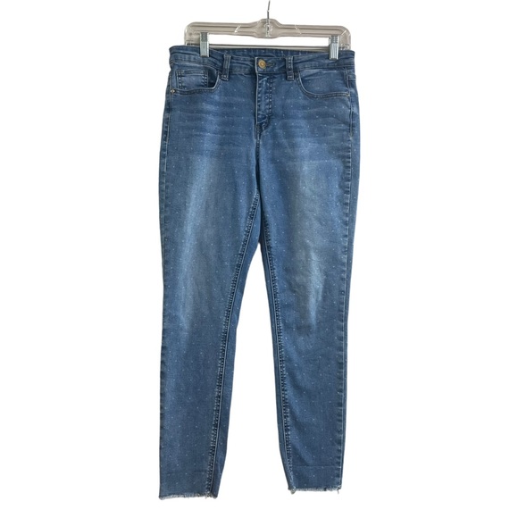 Tribal distressed dotted cropped fringed jeans 10 - Picture 1 of 12